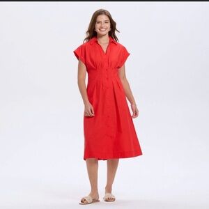 Women's Short Sleeve Pleated Midi Shirtdress from A New Day Large Red